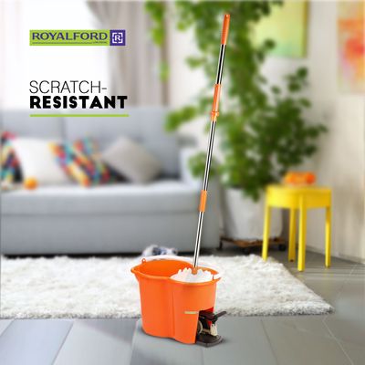 Royalford RF4238 Spin Easy Mop with Bucket Adjustable Handle | 360 Spinning Mop | Press Pedal & Dispenser Separates Clean and Dirty Water | Ideal for Marble, Tile, Wooden Floors & More