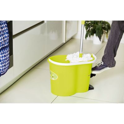 Royalford RF4238GR Spin Easy Mop with Bucket, 360 Rotation, Adjustable handle, Press Pedal & Dispenser Separates Clean and Dirty Water | Ideal for Marble, Tile, Wooden Floors & More