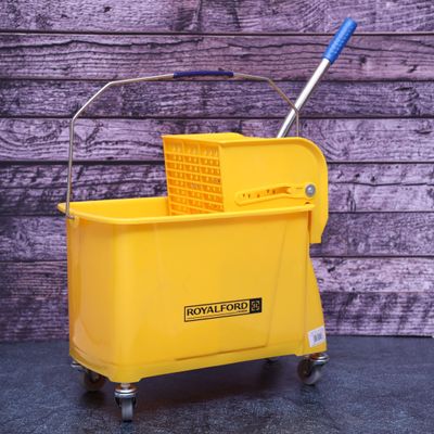 Royalford Professional Bucket Mop Wringer | 24 L | RF7722 | Cleaning Mop Bucket with Wringer and Heavy Duty Wheels, Durable Broom and Dustpan Set, Essential Cleaning Products