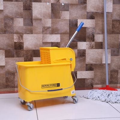 Royalford Professional Bucket Mop Wringer | 24 L | RF7722 | Cleaning Mop Bucket with Wringer and Heavy Duty Wheels, Durable Broom and Dustpan Set, Essential Cleaning Products