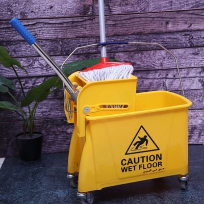 Royalford Professional Bucket Mop Wringer | 24 L | RF7722 | Cleaning Mop Bucket with Wringer and Heavy Duty Wheels, Durable Broom and Dustpan Set, Essential Cleaning Products