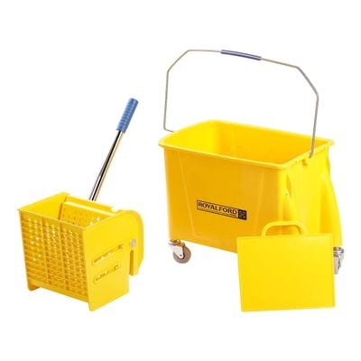 Royalford Professional Bucket Mop Wringer | 24 L | RF7722 | Cleaning Mop Bucket with Wringer and Heavy Duty Wheels, Durable Broom and Dustpan Set, Essential Cleaning Products