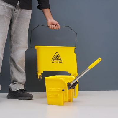 Royalford 20 l Professional Mop Wringer Trolley- RF12484/ 360-Degree Rotating Wheels, PP Body, Stainless Steel Handle/ Hands-Free, No Spill No Damage, Perfect for Home, Office, Hospitals, Schools, Public Places/ Yellow