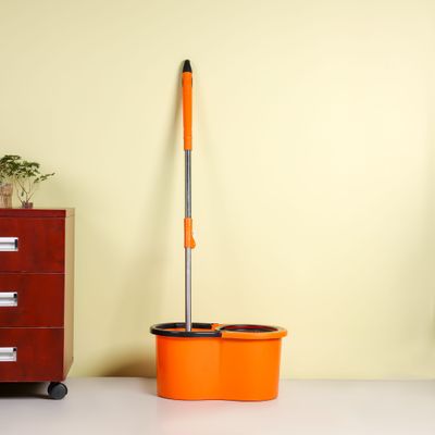 Royalford Royalbright 13 L Modern Spin Easy Mop- RF12420/ 360-Degree Rotating Mop Head, 110 cm Handle and 100% Micro Fiber/ No Spill and Damage to Floor, Perfect for Home, Office, Hospitals/ Black and Orange