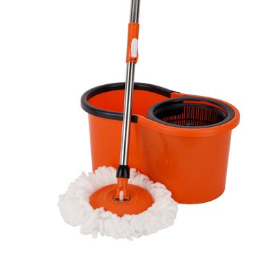 Royalford Royalbright 13 L Modern Spin Easy Mop- RF12420/ 360-Degree Rotating Mop Head, 110 cm Handle and 100% Micro Fiber/ No Spill and Damage to Floor, Perfect for Home, Office, Hospitals/ Black and Orange