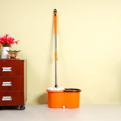 Royalbright 13 L Modern Spin Easy Mop- RF12421/ 360-Degree Rotating Mop Head, 110 cm Handle and 100% Micro Fiber/ No Spill and Damage to Floor, Perfect for Home, Office, Hospitals/ Black and Orange