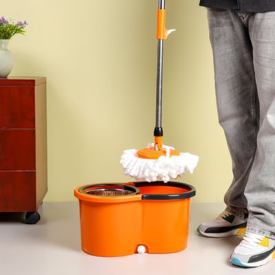 Royalbright 13 L Modern Spin Easy Mop- RF12421/ 360-Degree Rotating Mop Head, 110 cm Handle and 100% Micro Fiber/ No Spill and Damage to Floor, Perfect for Home, Office, Hospitals/ Black and Orange