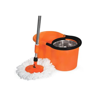 Royalford Royalbright 13 L Modern Spin Easy Mop- RF12421/ 360-Degree Rotating Mop Head, 110 cm Handle and 100% Micro Fiber/ No Spill and Damage to Floor, Perfect for Home, Office, Hospitals/ Black and Orange