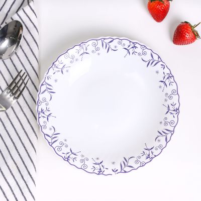 Royalford 8.5" Opalware Soup Plate- RF12232|White Plate with Elegant Floral Print| Non-Toxic and Hygienic Food-Grade Material| Dishwasher and Microwave Safe, Perfect for Serving And Eating Soups | White