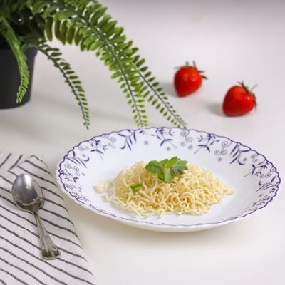 Royalford 8.5" Opalware Soup Plate- RF12232|White Plate with Elegant Floral Print| Non-Toxic and Hygienic Food-Grade Material| Dishwasher and Microwave Safe, Perfect for Serving And Eating Soups | White