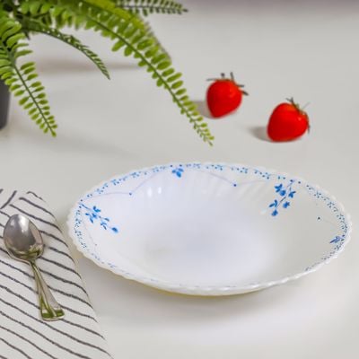 Royalford 8.5" Opalware Soup Plate- RF12216|White Plate with Elegant Floral Print| Non-Toxic and Hygienic Food-Grade Material| Dishwasher and Microwave Safe, Perfect for Serving And Eating Soups | White