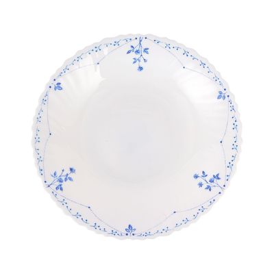 Royalford 9.5" Opalware Soup Plate- RF12215|White Plate with Elegant Floral Print| Non-Toxic and Hygienic Food-Grade Material| Dishwasher and Microwave Safe, Perfect for Serving And Eating Soups | White