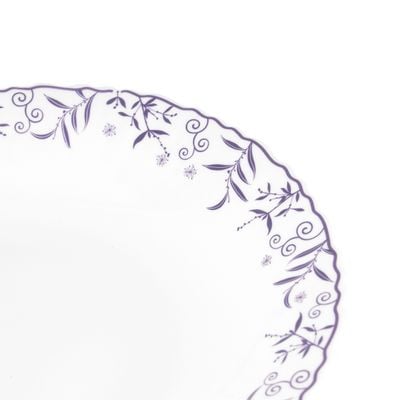 Royalford 9.5" Opalware Soup Plate- RF12231|White Plate with Elegant Floral Print| Non-Toxic and Hygienic Food-Grade Material| Dishwasher and Microwave Safe, Perfect for Serving And Eating Soups | White