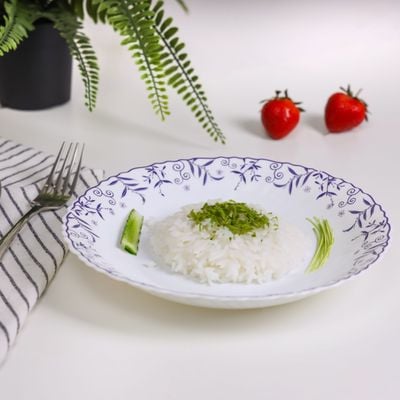 Royalford 9.5" Opalware Soup Plate- RF12231|White Plate with Elegant Floral Print| Non-Toxic and Hygienic Food-Grade Material| Dishwasher and Microwave Safe, Perfect for Serving And Eating Soups | White