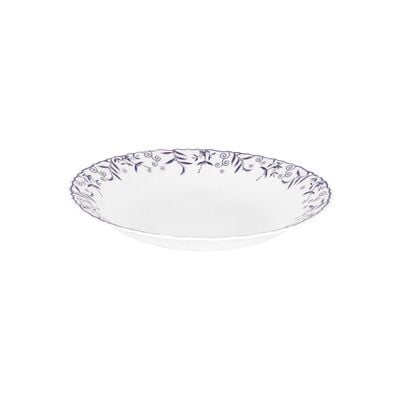 Royalford 9.5" Opalware Soup Plate- RF12231|White Plate with Elegant Floral Print| Non-Toxic and Hygienic Food-Grade Material| Dishwasher and Microwave Safe, Perfect for Serving And Eating Soups | White