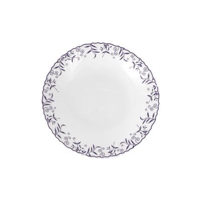 Royalford 9.5" Opalware Soup Plate- RF12231|White Plate with Elegant Floral Print| Non-Toxic and Hygienic Food-Grade Material| Dishwasher and Microwave Safe, Perfect for Serving And Eating Soups | White