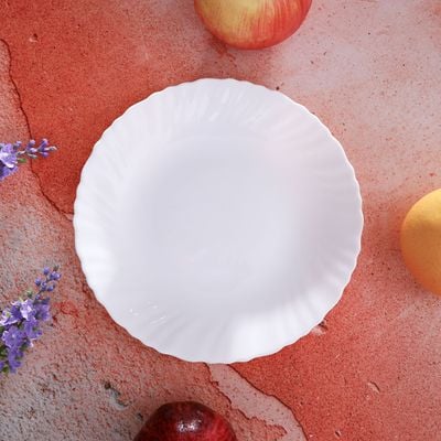 7.5" Opal Ware Spin Dessert Plate - Pasta Plates | plate with playful Classic decoration, dishwasher safe | Dishwasher Safe | Ideal for Soup, Desserts, Ice Cream & More (Spin White)