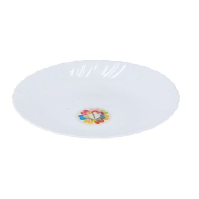 7.5" Opal Ware Spin Dessert Plate - Pasta Plates | plate with playful Classic decoration, dishwasher safe | Dishwasher Safe | Ideal for Soup, Desserts, Ice Cream & More (Spin White)