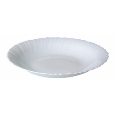 Royalford 9.5" Opal Ware Spin Soup Plate Soup Plates Pasta Plates | plate with playful Classic decoration | Ideal for Soup, Desserts, Ice Cream & More (White)