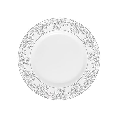 Royalford Velvett Collection 8" Area Grey Quarter Plate- RF11747| Premium-Quality Opalware, Light-Weight and Food-Grade Plate with Elegant Floral Design| Perfect for Serving and Eating Food| Dishwasher-Safe and Freezer-Safe| White and Grey