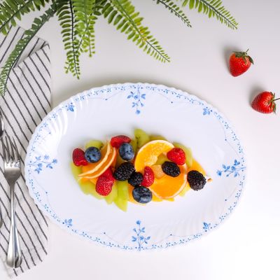 Royalford 14" Opalware Oval Plate- RF12218| High-Quality Food Safe Opalware with Elegant Color| Perfect for Serving Rice, Noodles, Pasta, Salad| Lightweight and Premium-Quality Dinnerware, Dishwasher and Microwave Safe | White