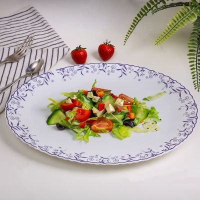 Royalford 14" Opalware Oval Plate- RF12234| High-Quality Food Safe Opalware with Elegant Color| Perfect for Serving Rice, Noodles, Pasta, Salad| Lightweight and Premium-Quality Dinnerware, Dishwasher and Microwave Safe | White