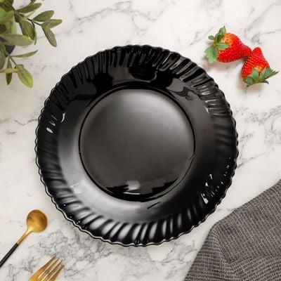 Royalford 10.5" Opalware Dinner Plate- RF11901/ Black-Wave Series, Elegant Color/ Perfect for Entrees, Pasta, Salads, Desserts, Sandwiches Steaks, Main Course Meals/ Lightweight Dinnerware, Serveware, Dishwasher-Safe and Microwave Safe / Black