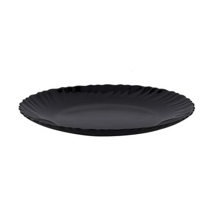 Royalford 7.5" Opalware Flat Plate- RF11902/ Black-Wave Series, Elegant Color/ Perfect for Entrees, Pasta, Salads, Desserts, Sandwiches, Steaks, Main Course Meals/ Lightweight Flatware, Serveware, Dishwasher-Safe and Microwave Safe / Black