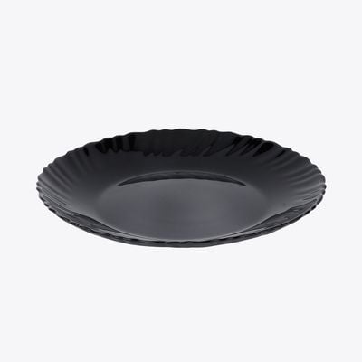 Royalford 7.5" Opalware Flat Plate- RF11902/ Black-Wave Series, Elegant Color/ Perfect for Entrees, Pasta, Salads, Desserts, Sandwiches, Steaks, Main Course Meals/ Lightweight Flatware, Serveware, Dishwasher-Safe and Microwave Safe / Black