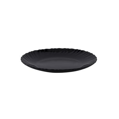 Royalford 7.5" Opalware Flat Plate- RF11902/ Black-Wave Series, Elegant Color/ Perfect for Entrees, Pasta, Salads, Desserts, Sandwiches, Steaks, Main Course Meals/ Lightweight Flatware, Serveware, Dishwasher-Safe and Microwave Safe / Black