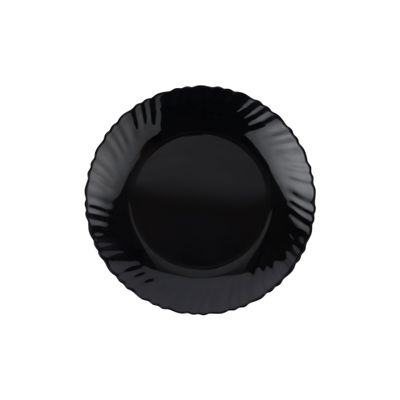 Royalford 7.5" Opalware Flat Plate- RF11902/ Black-Wave Series, Elegant Color/ Perfect for Entrees, Pasta, Salads, Desserts, Sandwiches, Steaks, Main Course Meals/ Lightweight Flatware, Serveware, Dishwasher-Safe and Microwave Safe / Black