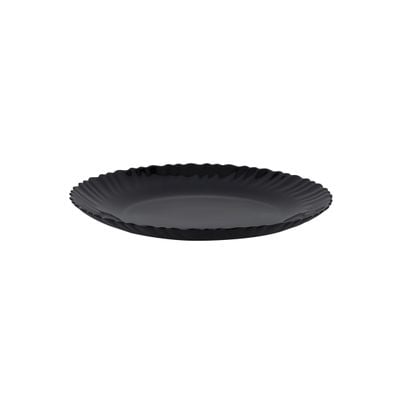 Royalford 9.5" Opalware Flat Plate- RF11903/ Black-Wave Series, Elegant Color/ Perfect for Entrees, Pasta, Salads, Desserts, Sandwiches, Steaks, Main Course Meals/ Lightweight Flatware, Serveware, Dishwasher-Safe and Microwave Safe / Black