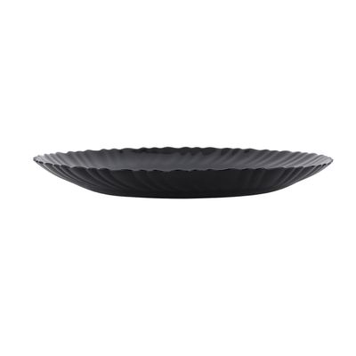 Royalford 9.5" Opalware Flat Plate- RF11903/ Black-Wave Series, Elegant Color/ Perfect for Entrees, Pasta, Salads, Desserts, Sandwiches, Steaks, Main Course Meals/ Lightweight Flatware, Serveware, Dishwasher-Safe and Microwave Safe / Black