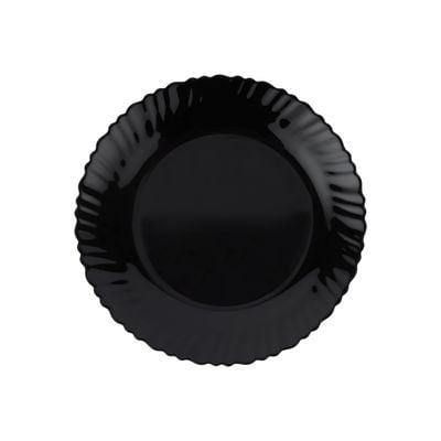 Royalford 9.5" Opalware Flat Plate- RF11903/ Black-Wave Series, Elegant Color/ Perfect for Entrees, Pasta, Salads, Desserts, Sandwiches, Steaks, Main Course Meals/ Lightweight Flatware, Serveware, Dishwasher-Safe and Microwave Safe / Black