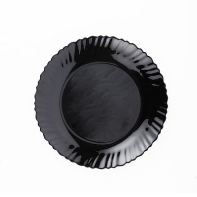 Royalford 9.5" Opalware Flat Plate- RF11903/ Black-Wave Series, Elegant Color/ Perfect for Entrees, Pasta, Salads, Desserts, Sandwiches, Steaks, Main Course Meals/ Lightweight Flatware, Serveware, Dishwasher-Safe and Microwave Safe / Black