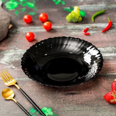 Royalford 8.5" Opalware Soup Plate- RF11904/ Black-Wave Series, Elegant Color/ Perfect for Serving and Eating Soups / Lightweight, Serveware, Dishwasher-Safe and Microwave Safe/ Black 