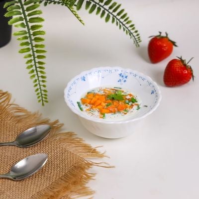 Royalford 4.5" Opalware Soup Bowl- RF12221| White Bowl with Elegant Floral Print| Non-Toxic and Hygienic, Food-Grade Material| Dishwasher and Microwave Safe, Perfect for Serving Soup, Noodles, Snacks, Etc