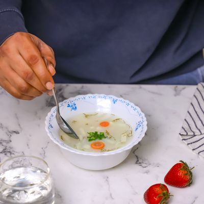 Royalford 6" Opalware Soup Bowl- RF12220| White Bowl with Elegant Floral Print| Non-Toxic and Hygienic, Food-Grade Material| Dishwasher and Microwave Safe, Perfect for Serving Soup, Noodles, Snacks, Etc.