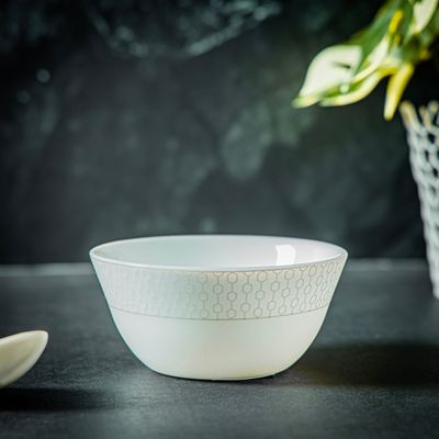 Royalford Velvett Collection 4" Stella White Salad Bowl- RF11755| Premium-Quality Opalware, Light-Weight and Food-Grade Bowl with Elegant Hexagonal Design| Perfect for Serving Salads, Soup, Snacks, Dips| Dishwasher-Safe and Freezer-Safe| White