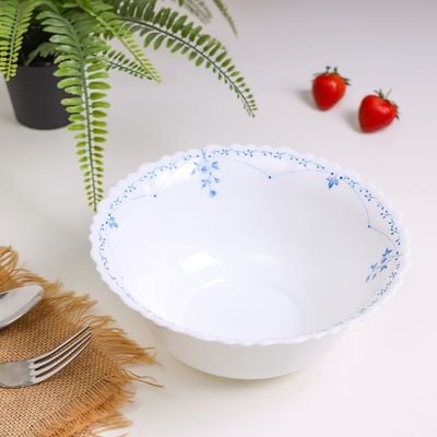 Royalford 9.0" Opalware Serving Bowl- RF12219|White Bowl with Elegant Floral Print, Non-Toxic and Hygienic| Food-Grade Material, Dishwasher and Microwave Safe| Perfect for Serving Appetizer, Snack, Dessert, Sushi, Salad, Pasta, Fish, Rice, Etc.