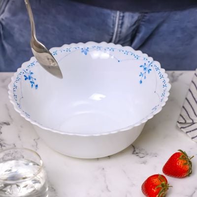 Royalford 9.0" Opalware Serving Bowl- RF12219|White Bowl with Elegant Floral Print, Non-Toxic and Hygienic| Food-Grade Material, Dishwasher and Microwave Safe| Perfect for Serving Appetizer, Snack, Dessert, Sushi, Salad, Pasta, Fish, Rice, Etc.