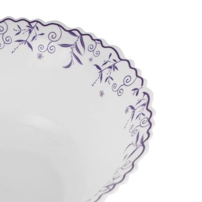 Royalford 9.0" Opalware Serving Bowl- RF12235|White Bowl with Elegant Floral Print, Non-Toxic and Hygienic| Food-Grade Material, Dishwasher and Microwave Safe| Perfect for Serving Appetizer, Snack, Dessert, Sushi, Salad, Pasta, Fish, Rice, Etc.