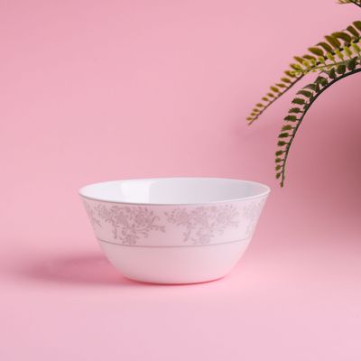 Royalford Velvett Collection 5" Area Grey Soup Bowl- RF11750| Premium-Quality Opalware, Light-Weight and Food-Grade Bowl with Elegant Floral Design| Perfect for Serving Soups, Salads, Snacks, Dips| Dishwasher-Safe and Freezer-Safe| White and Grey