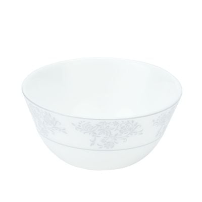 Royalford Velvett Collection 5" Area Grey Soup Bowl- RF11750| Premium-Quality Opalware, Light-Weight and Food-Grade Bowl with Elegant Floral Design| Perfect for Serving Soups, Salads, Snacks, Dips| Dishwasher-Safe and Freezer-Safe| White and Grey