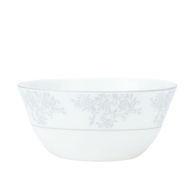 Royalford Velvett Collection 5" Area Grey Soup Bowl- RF11750| Premium-Quality Opalware, Light-Weight and Food-Grade Bowl with Elegant Floral Design| Perfect for Serving Soups, Salads, Snacks, Dips| Dishwasher-Safe and Freezer-Safe| White and Grey