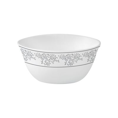 Royalford Velvett Collection 5" Area Grey Soup Bowl- RF11750| Premium-Quality Opalware, Light-Weight and Food-Grade Bowl with Elegant Floral Design| Perfect for Serving Soups, Salads, Snacks, Dips| Dishwasher-Safe and Freezer-Safe| White and Grey