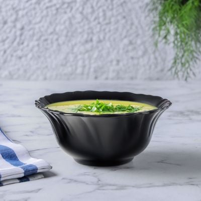 Royalford 5" Opalware Soup Bowl- RF11905/ Black-Wave Series, Elegant Color/ Perfect for Serving and Eating Soups, Salads, Sweets, Snacks / Lightweight, Serveware, Dishwasher-Safe and Microwave Safe/ Black 