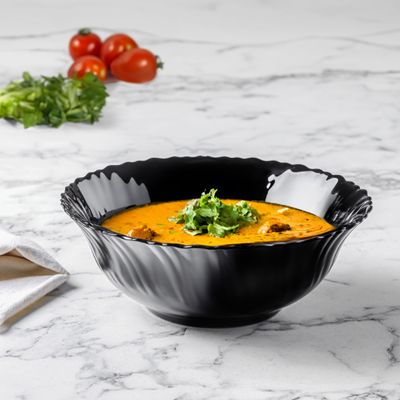 Royalford 8" Opalware Salad Bowl- RF11906/ Black-Wave Series, Elegant Color/ Perfect for Serving and Eating Salads, Sweets, Snacks / Lightweight, Serveware, Dishwasher-Safe and Microwave Safe/ Black 