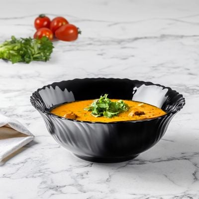 Royalford 8" Opalware Salad Bowl- RF11906/ Black-Wave Series, Elegant Color/ Perfect for Serving and Eating Salads, Sweets, Snacks / Lightweight, Serveware, Dishwasher-Safe and Microwave Safe/ Black 