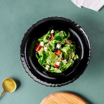 Royalford 8" Opalware Salad Bowl- RF11906/ Black-Wave Series, Elegant Color/ Perfect for Serving and Eating Salads, Sweets, Snacks / Lightweight, Serveware, Dishwasher-Safe and Microwave Safe/ Black 